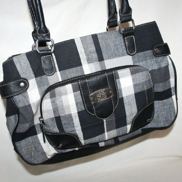 💗 NWOT PLAID BLACK WHITE PURSE w/ SMALL WALLET COMPARTMENT BAG MAGNETIC CLOSURE - Picture 16 of 16